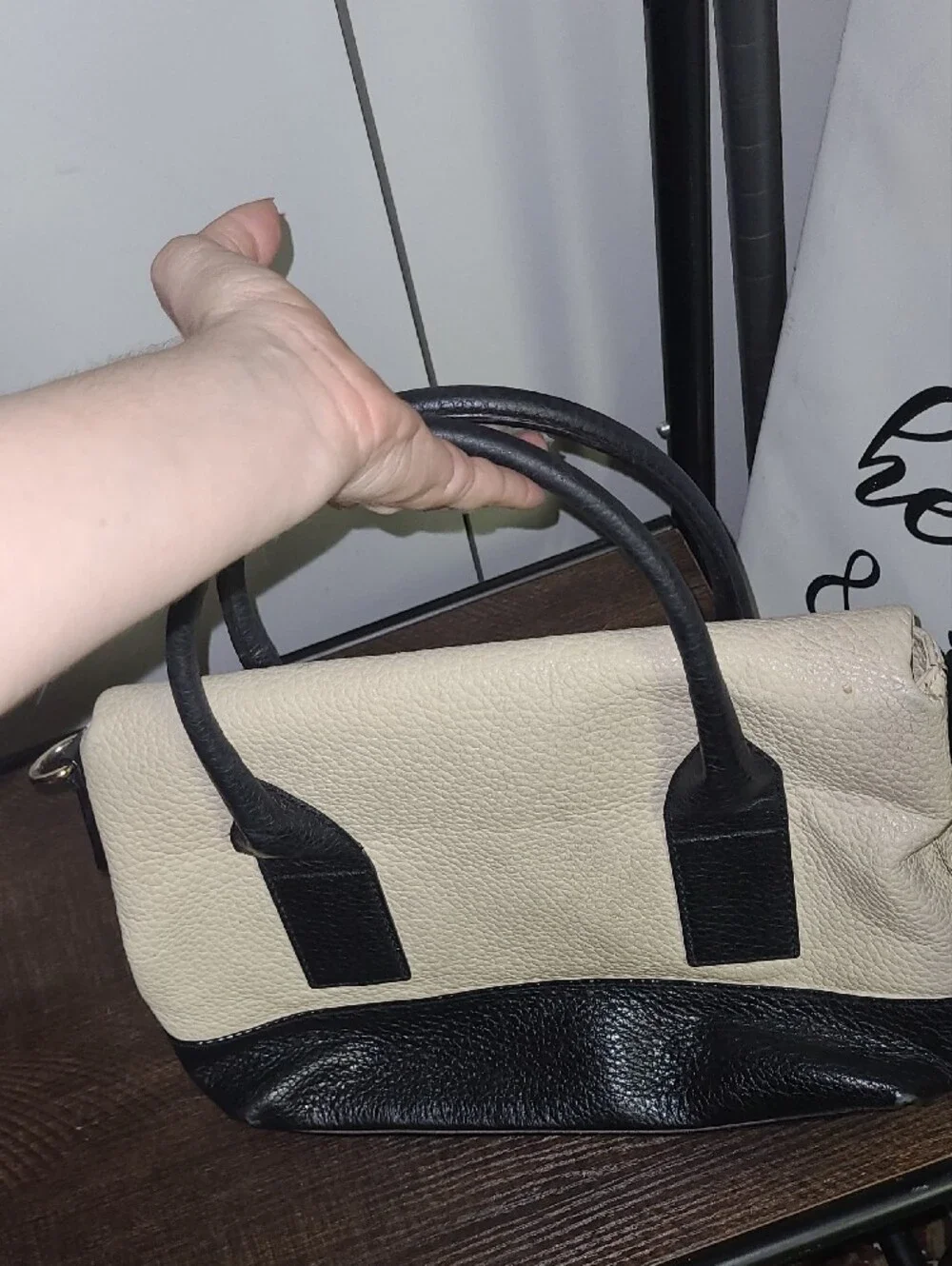 Kate Spade Cream and Black Leather Satchel Handbag
